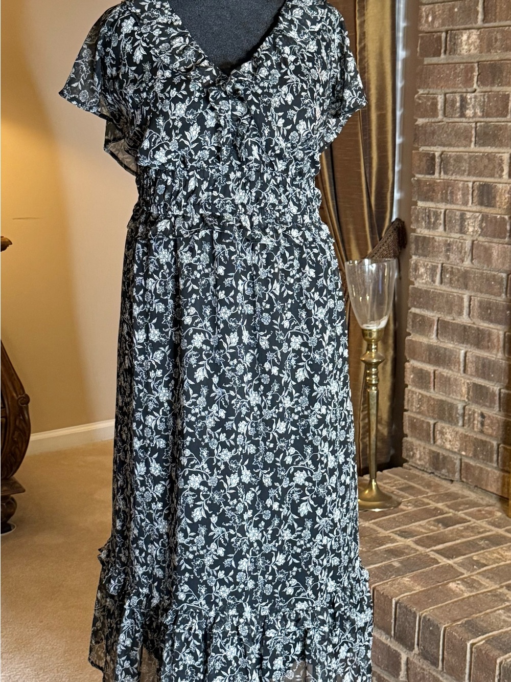 Old Navy XXL Black Floral Ruffle Midi Maxi Dress Romantic Cottage
